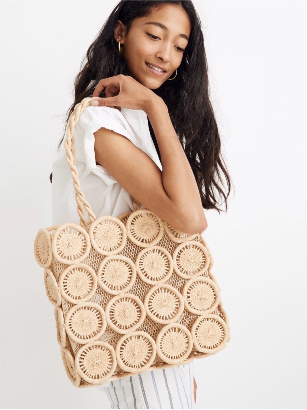 Madewell The Straw Catania Structured Lined Tote Beach Bag Natural Tan